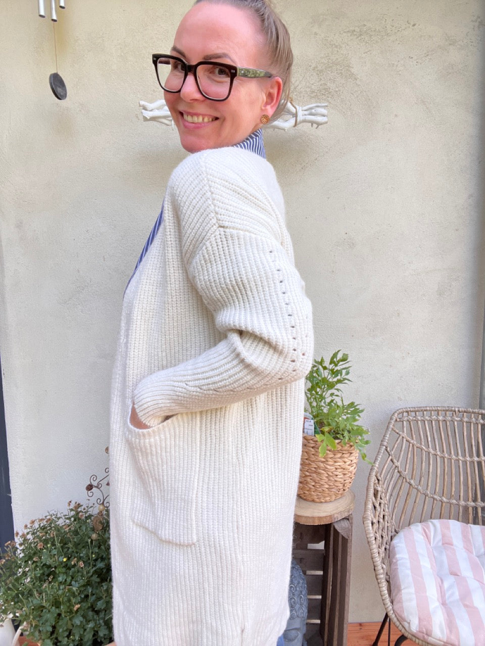 Strickjacke Mantel Heiterblick Wollweiss