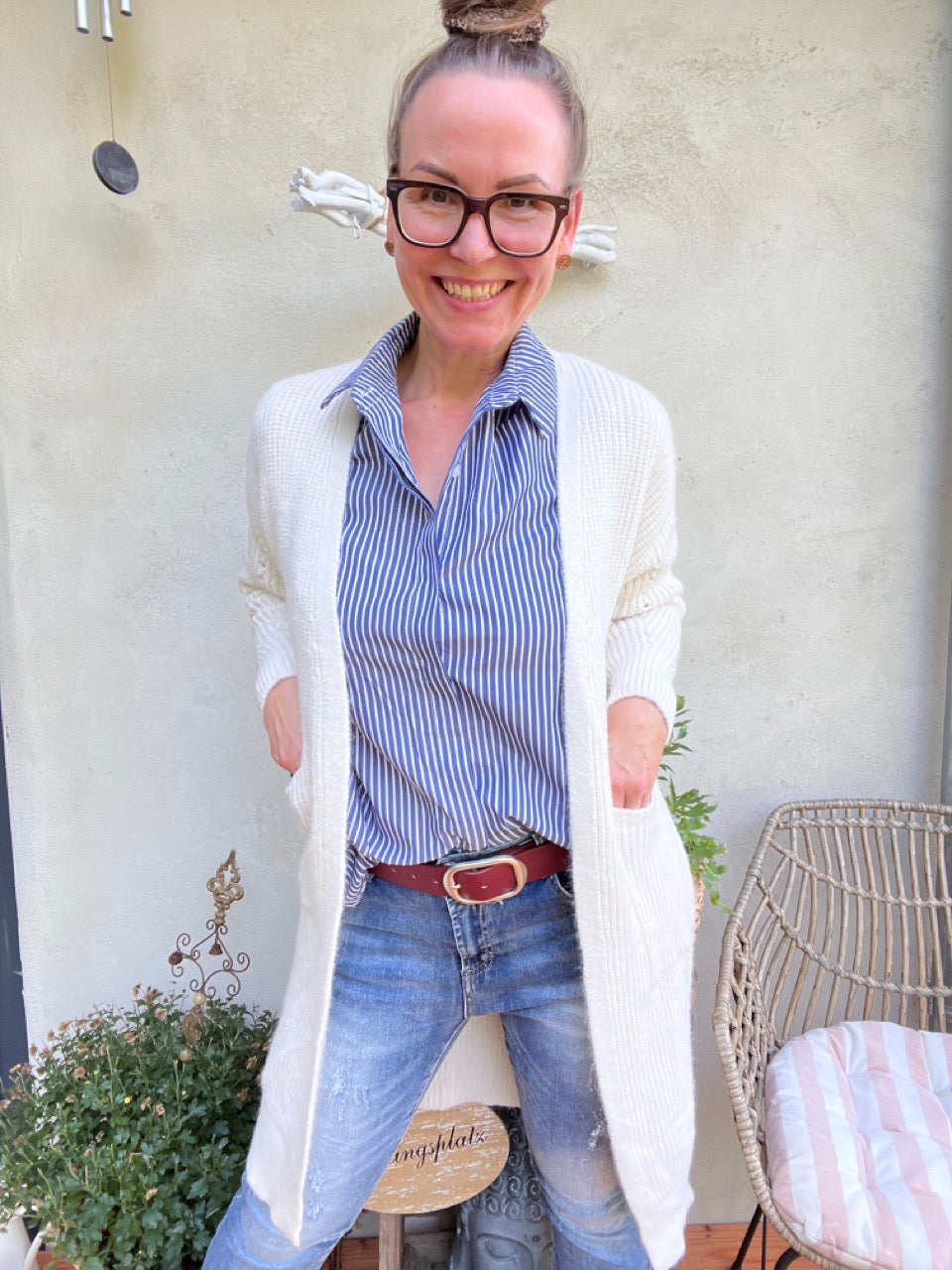 Strickjacke Mantel Heiterblick Wollweiss
