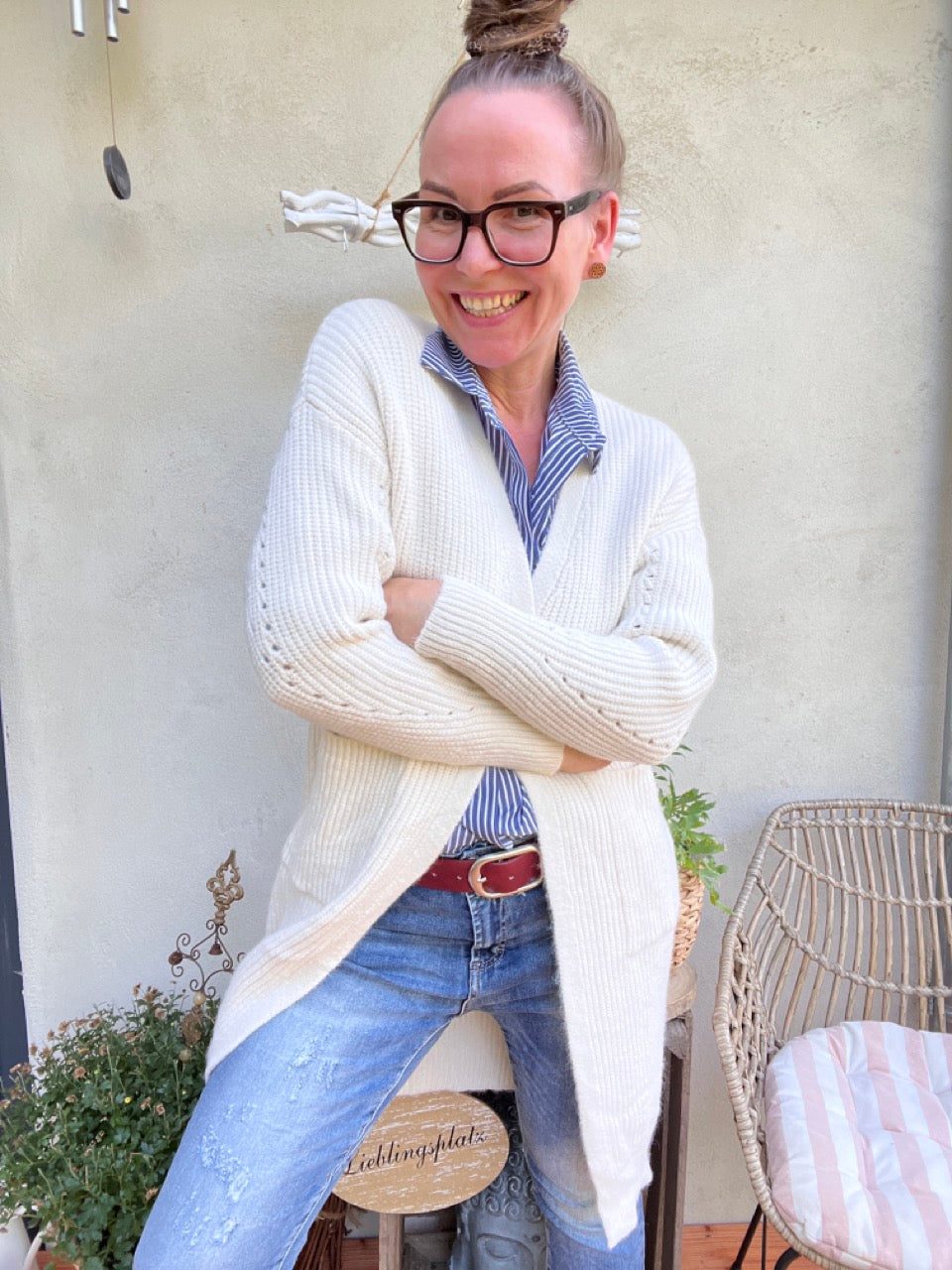 Strickjacke Mantel Heiterblick Wollweiss