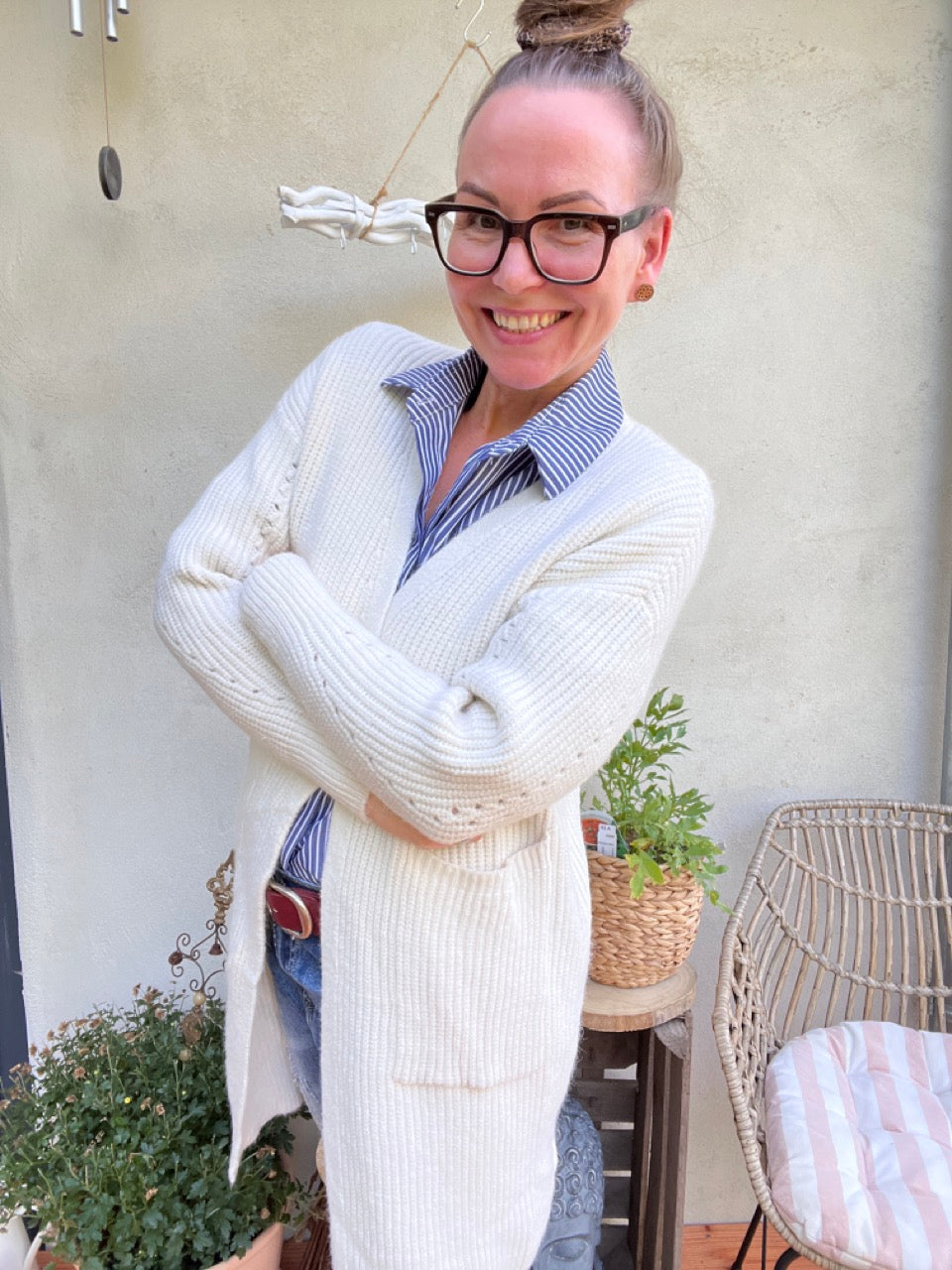 Strickjacke Mantel Heiterblick Wollweiss