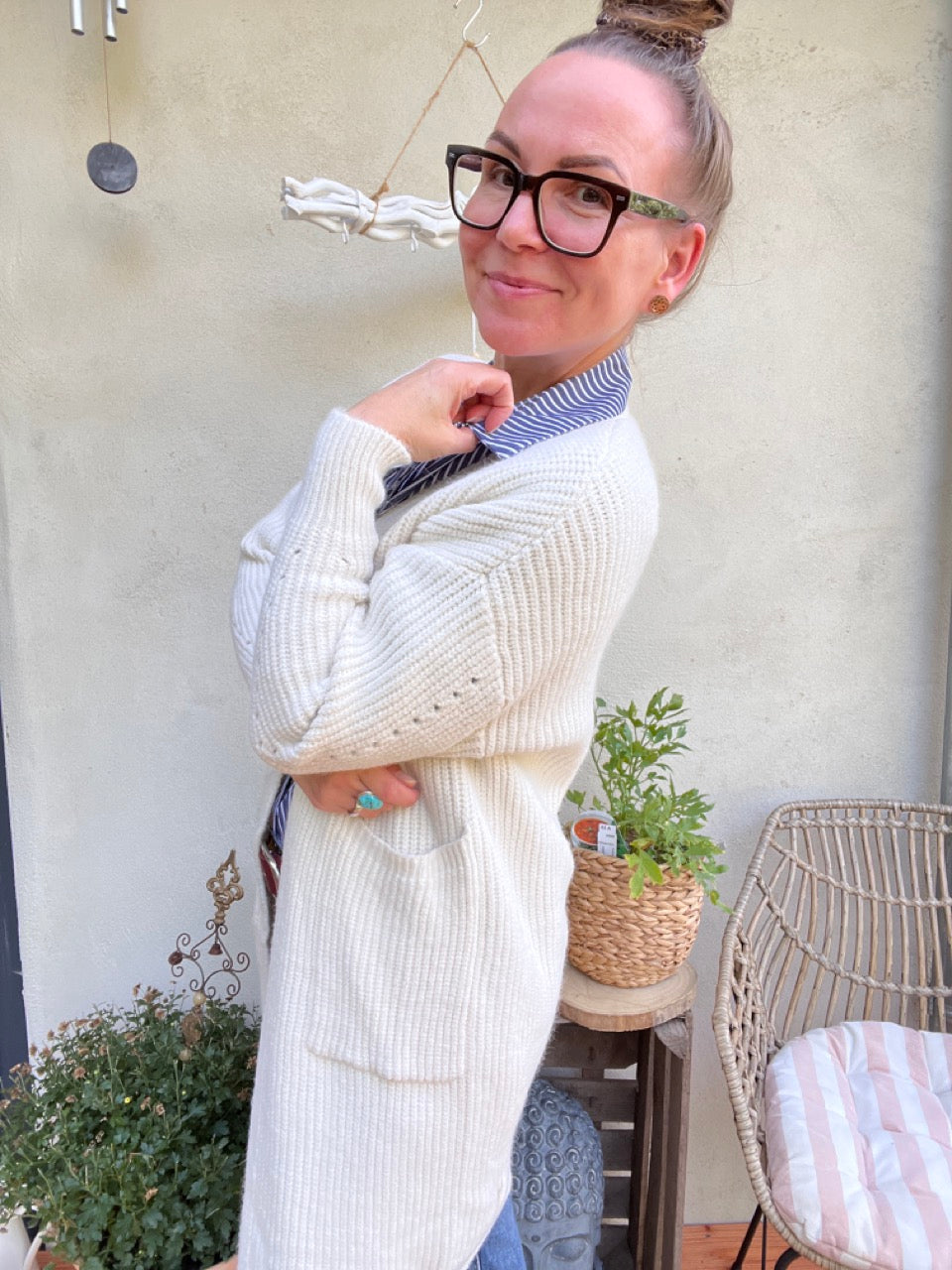 Strickjacke Mantel Heiterblick Wollweiss