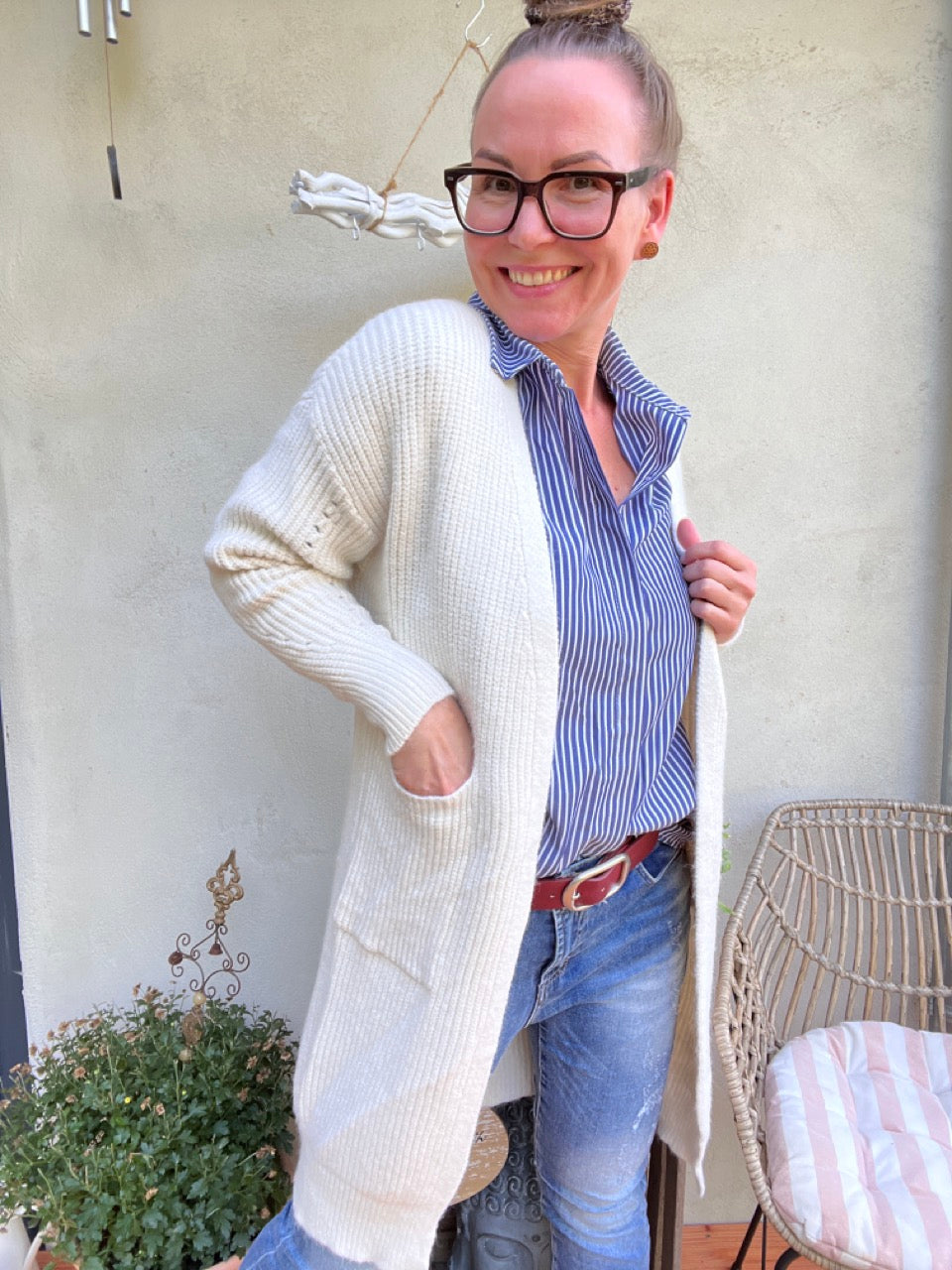 Strickjacke Mantel Heiterblick Wollweiss