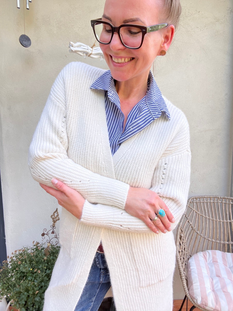 Strickjacke Mantel Heiterblick Wollweiss