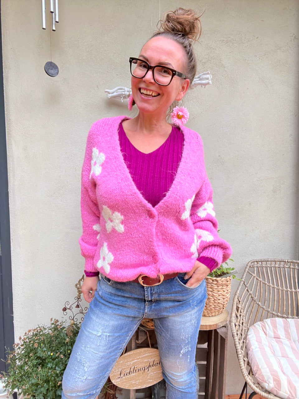 Strickjacke Flower Lilly Rosa