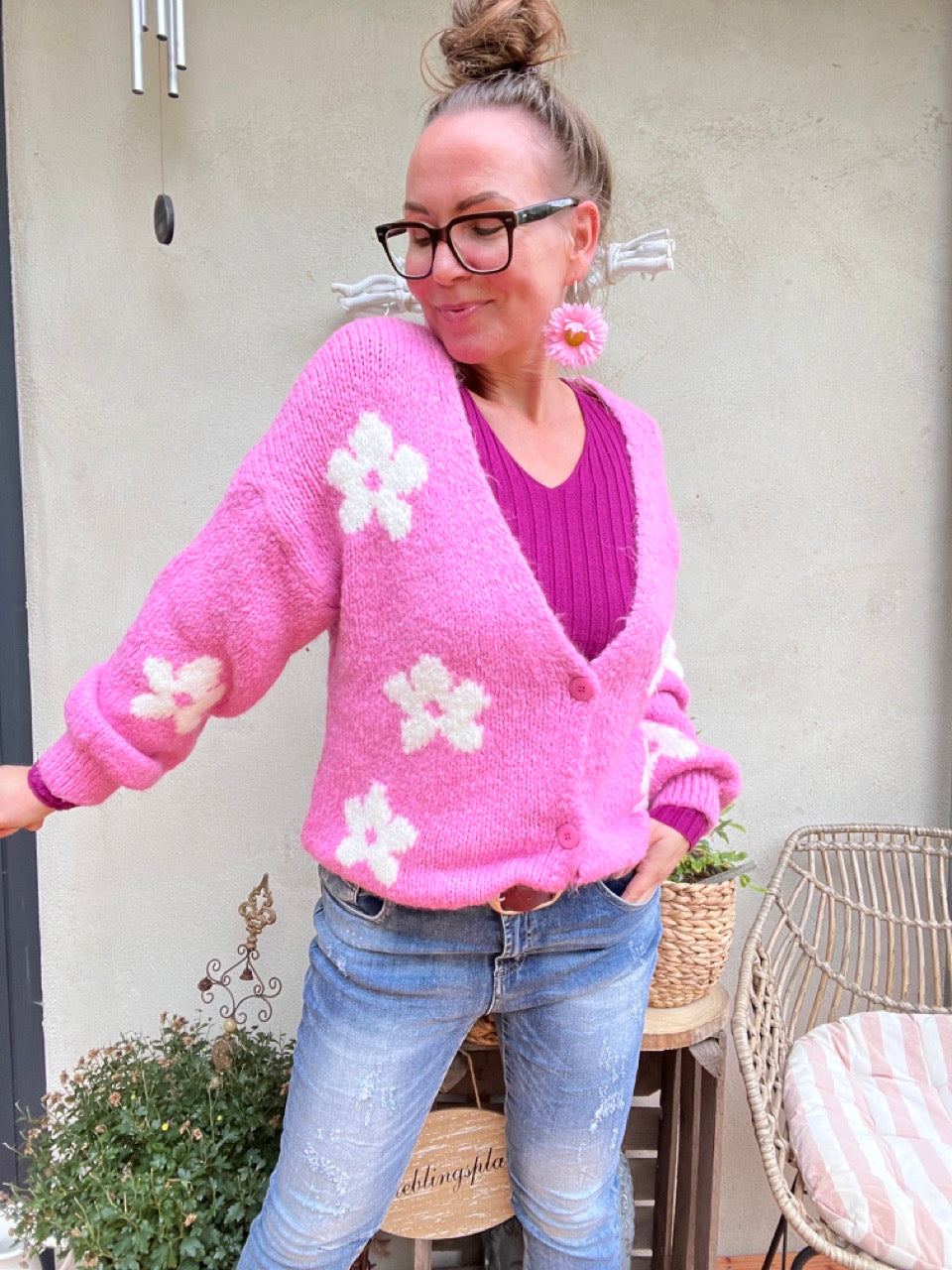 Strickjacke Flower Lilly Rosa