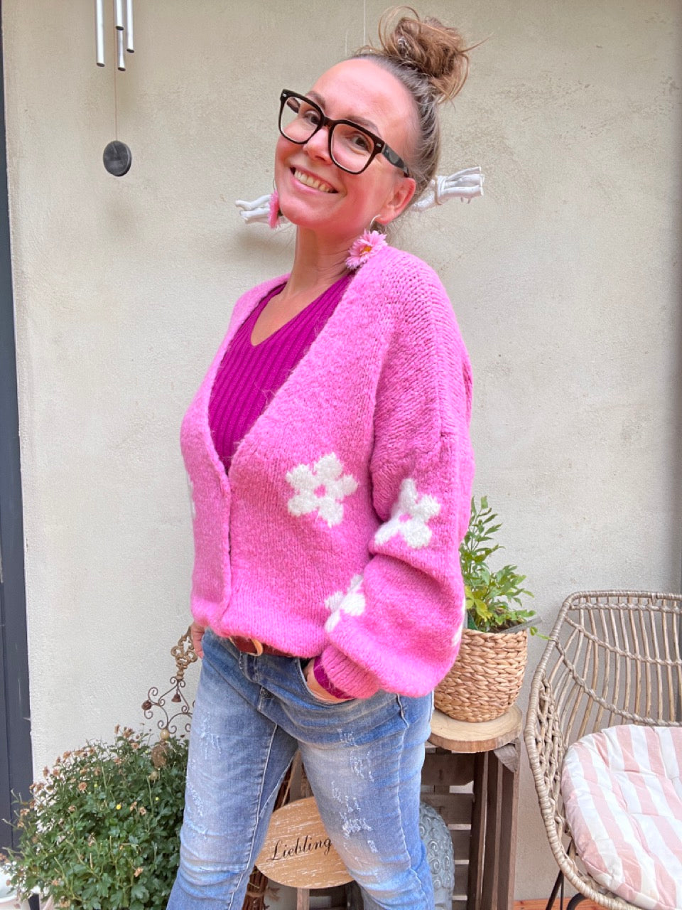 Strickjacke Flower Lilly Rosa