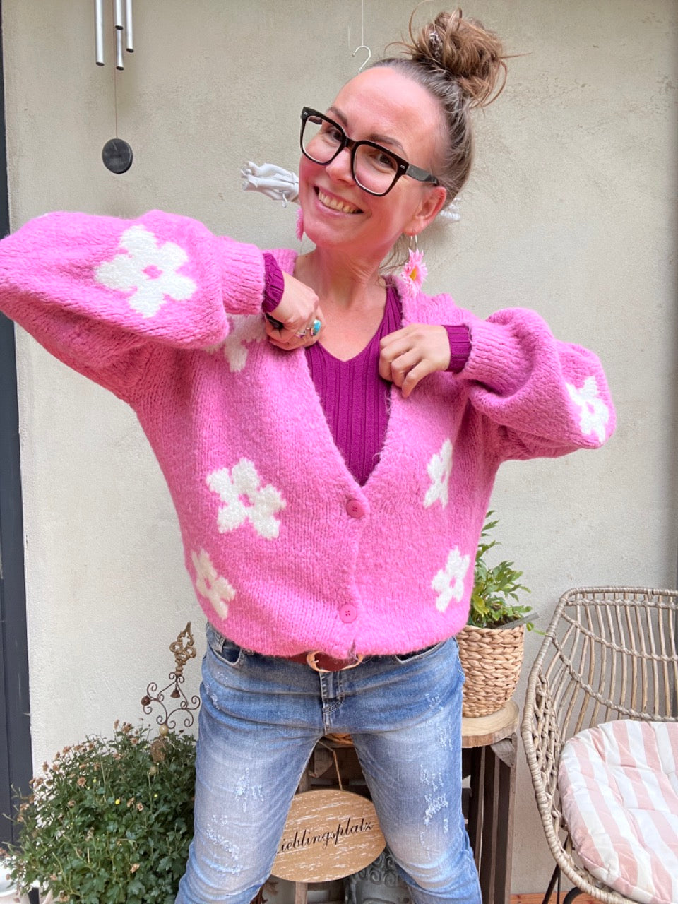 Strickjacke Flower Lilly Rosa