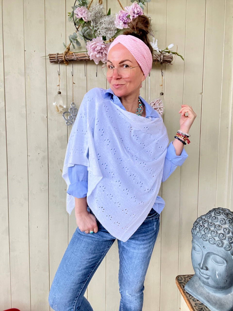 Sommer Poncho Herzl Weiß