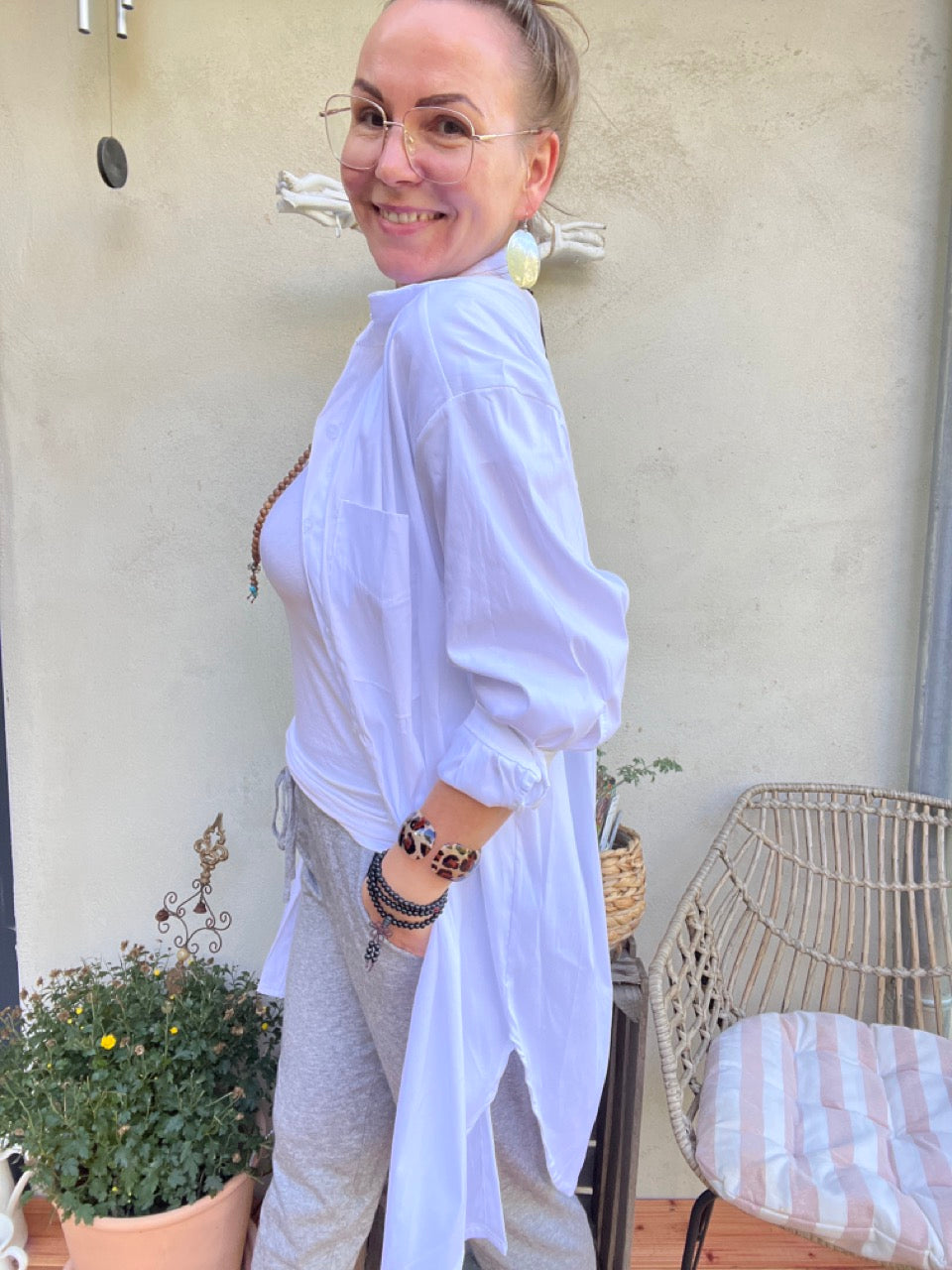 Hemd Bluse Gretchen Long Weiß