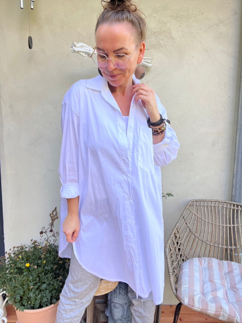 Hemd Bluse Gretchen Long Weiß