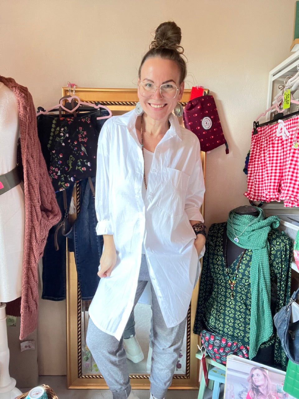 Hemd Bluse Gretchen Long Weiß