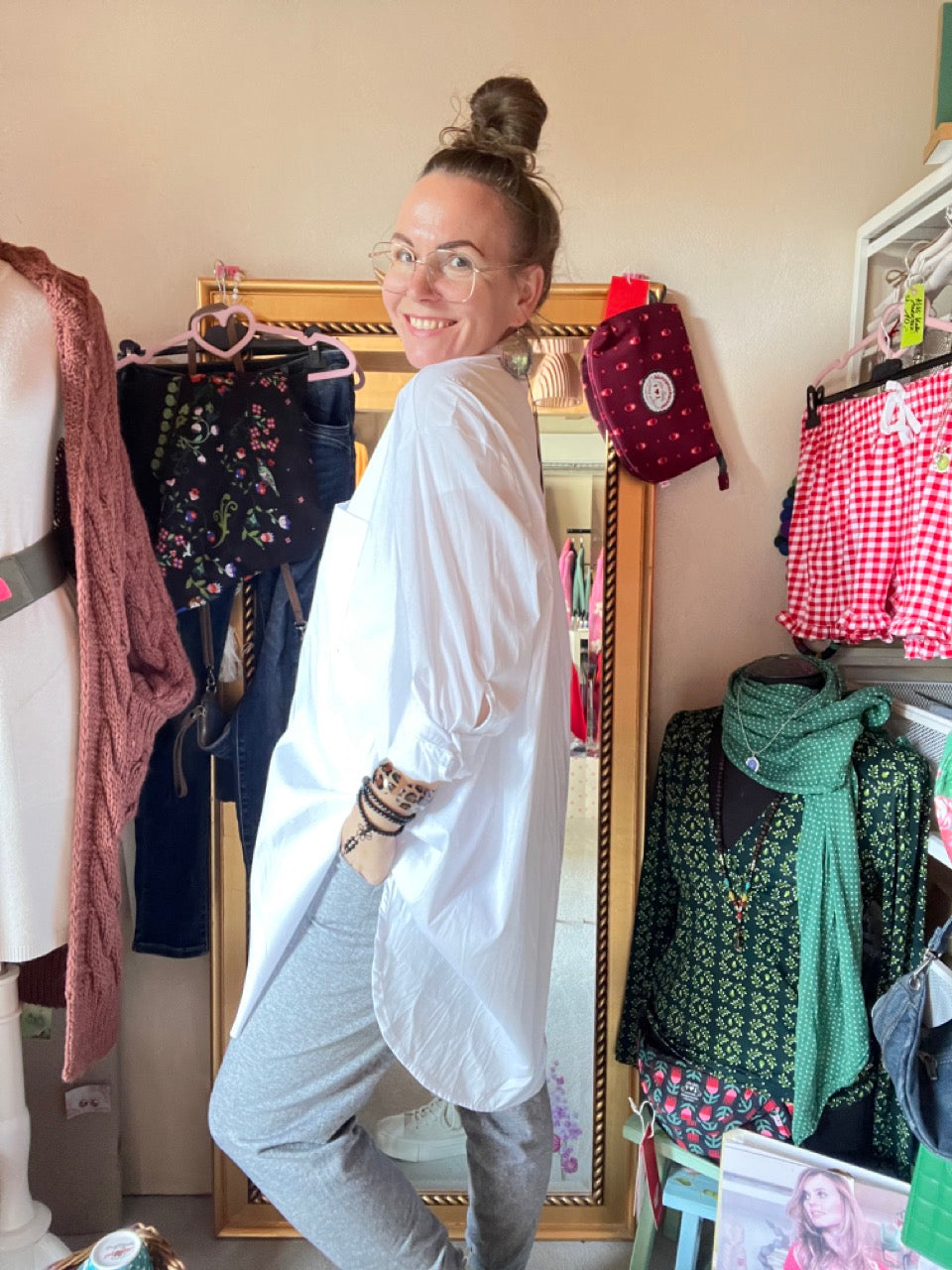 Hemd Bluse Gretchen Long Weiß