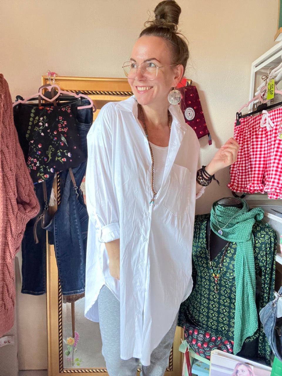 Hemd Bluse Gretchen Long Weiß
