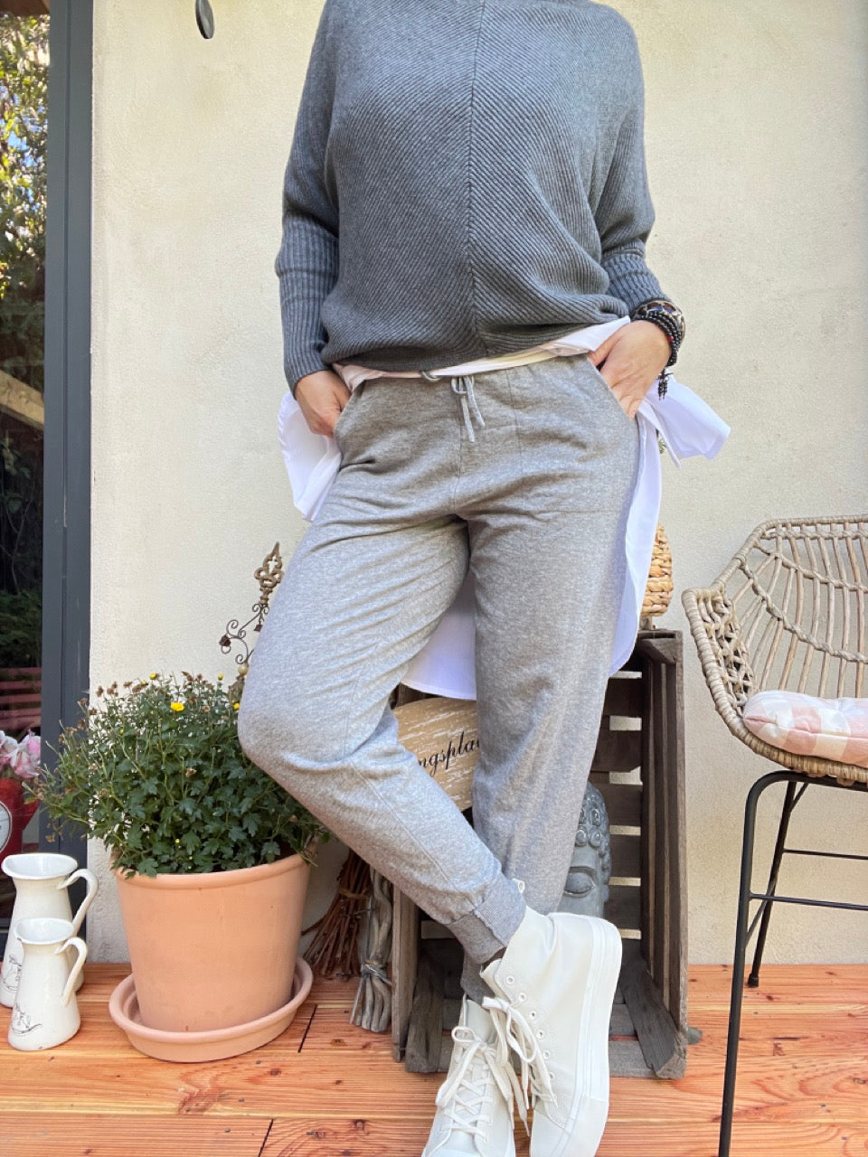 Hose Strickpants Freizeitheld Grau