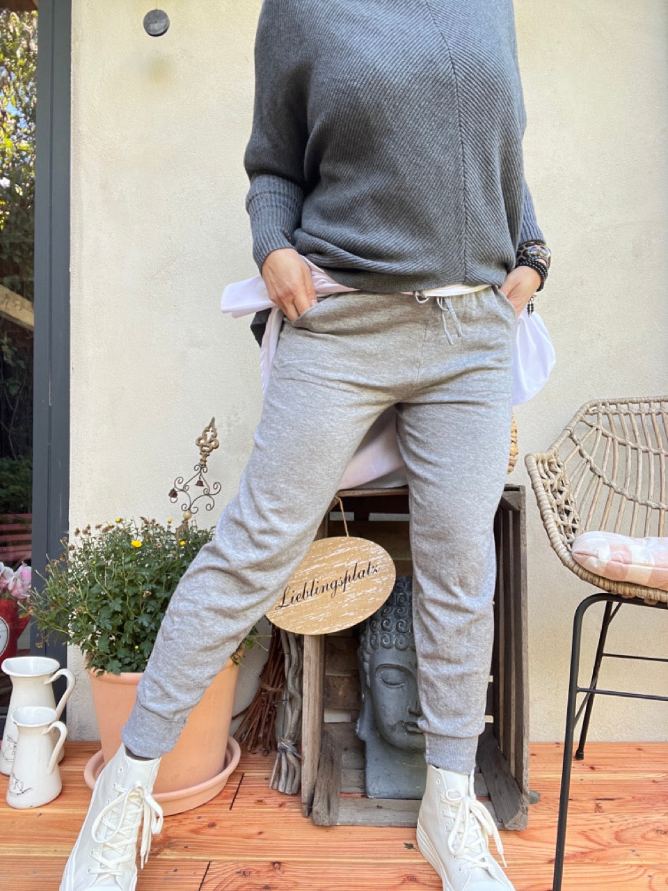 Hose Strickpants Freizeitheld Grau