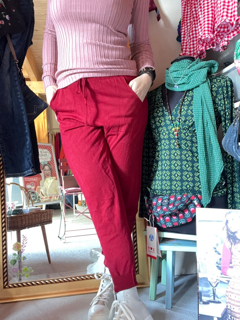 Hose Strickpants Freizeitheld Dunkelrot