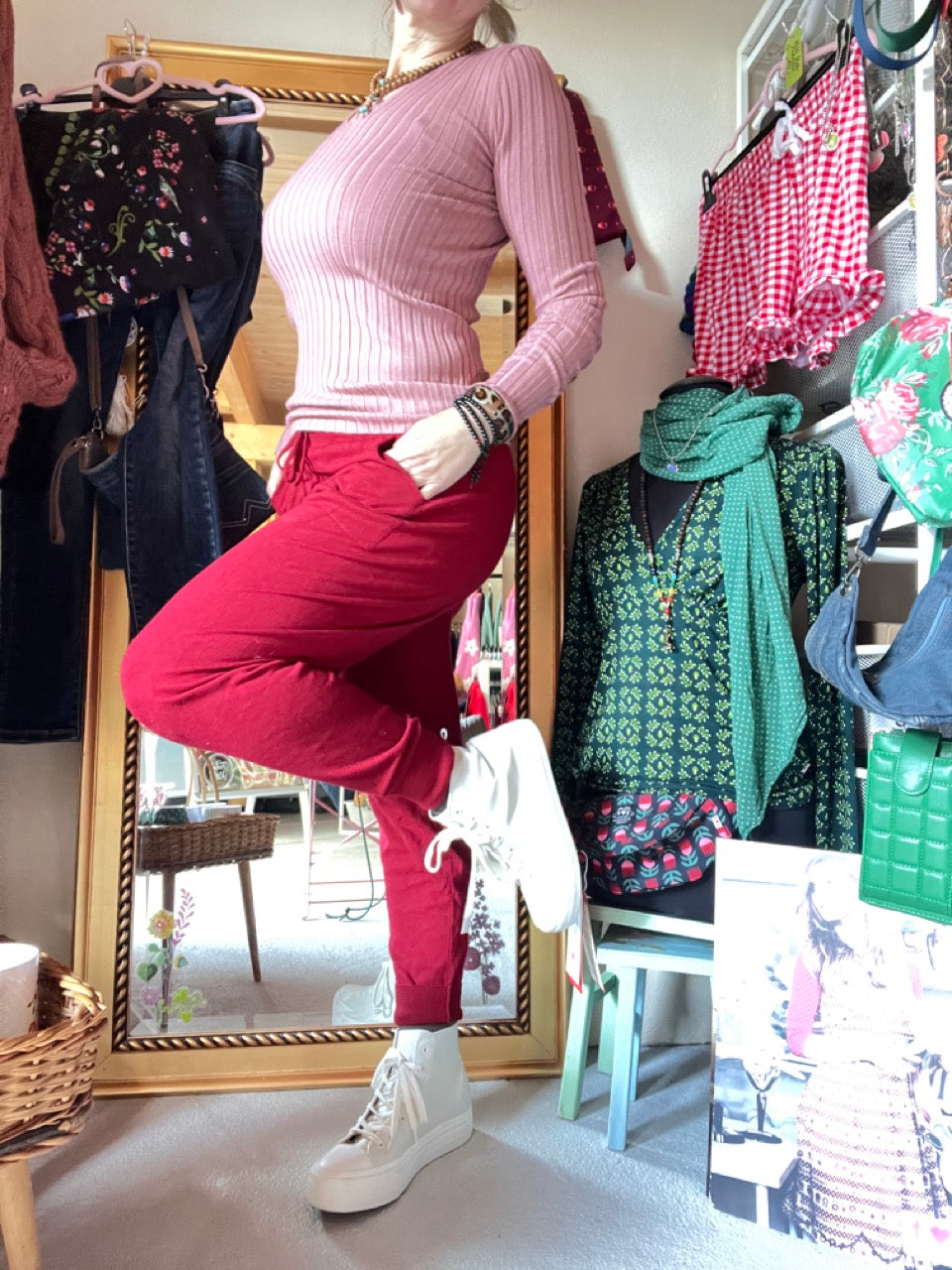 Hose Strickpants Freizeitheld Dunkelrot
