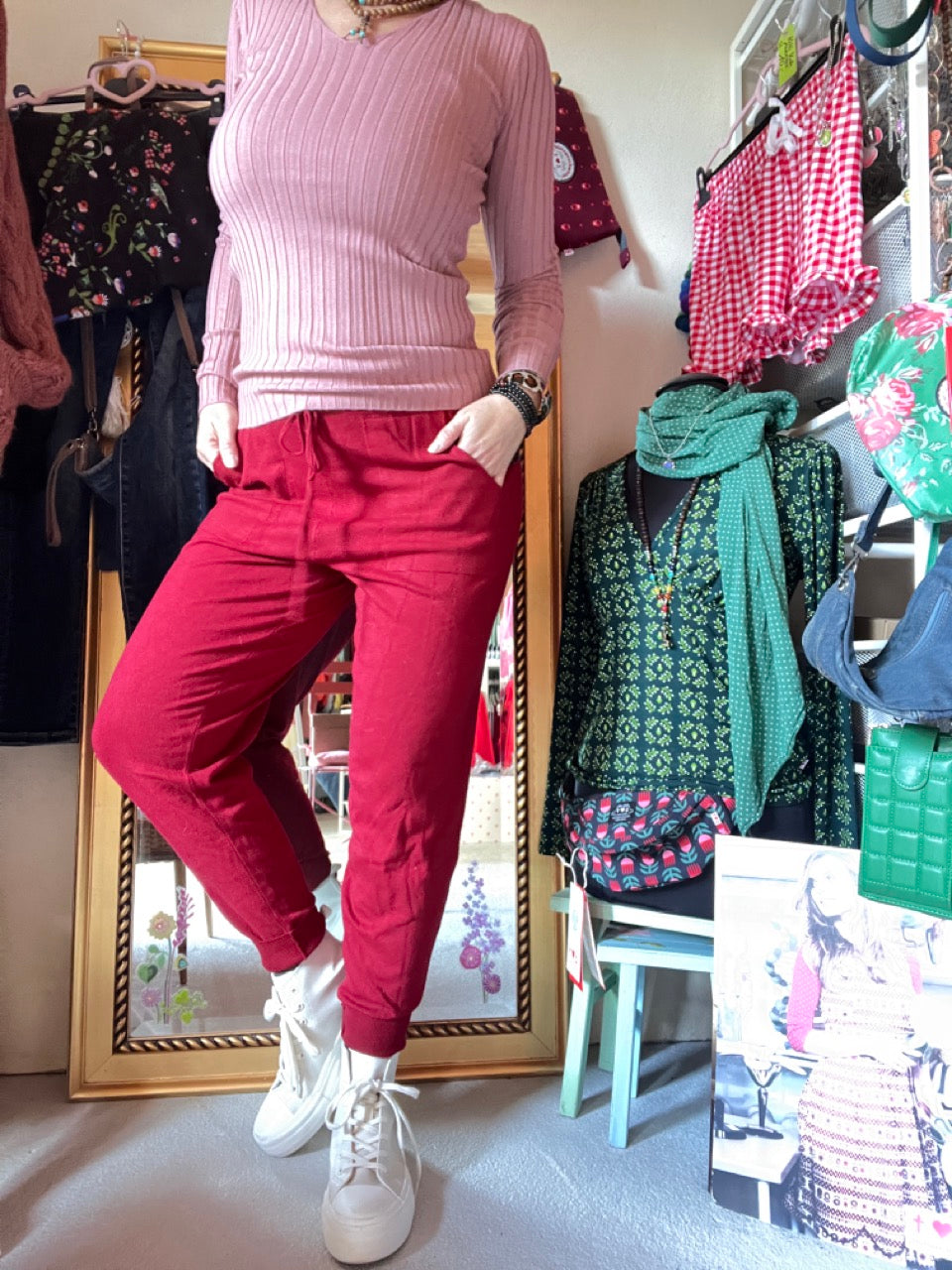 Hose Strickpants Freizeitheld Dunkelrot