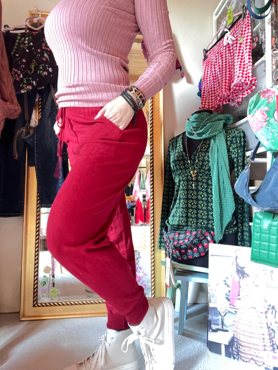 Hose Strickpants Freizeitheld Dunkelrot
