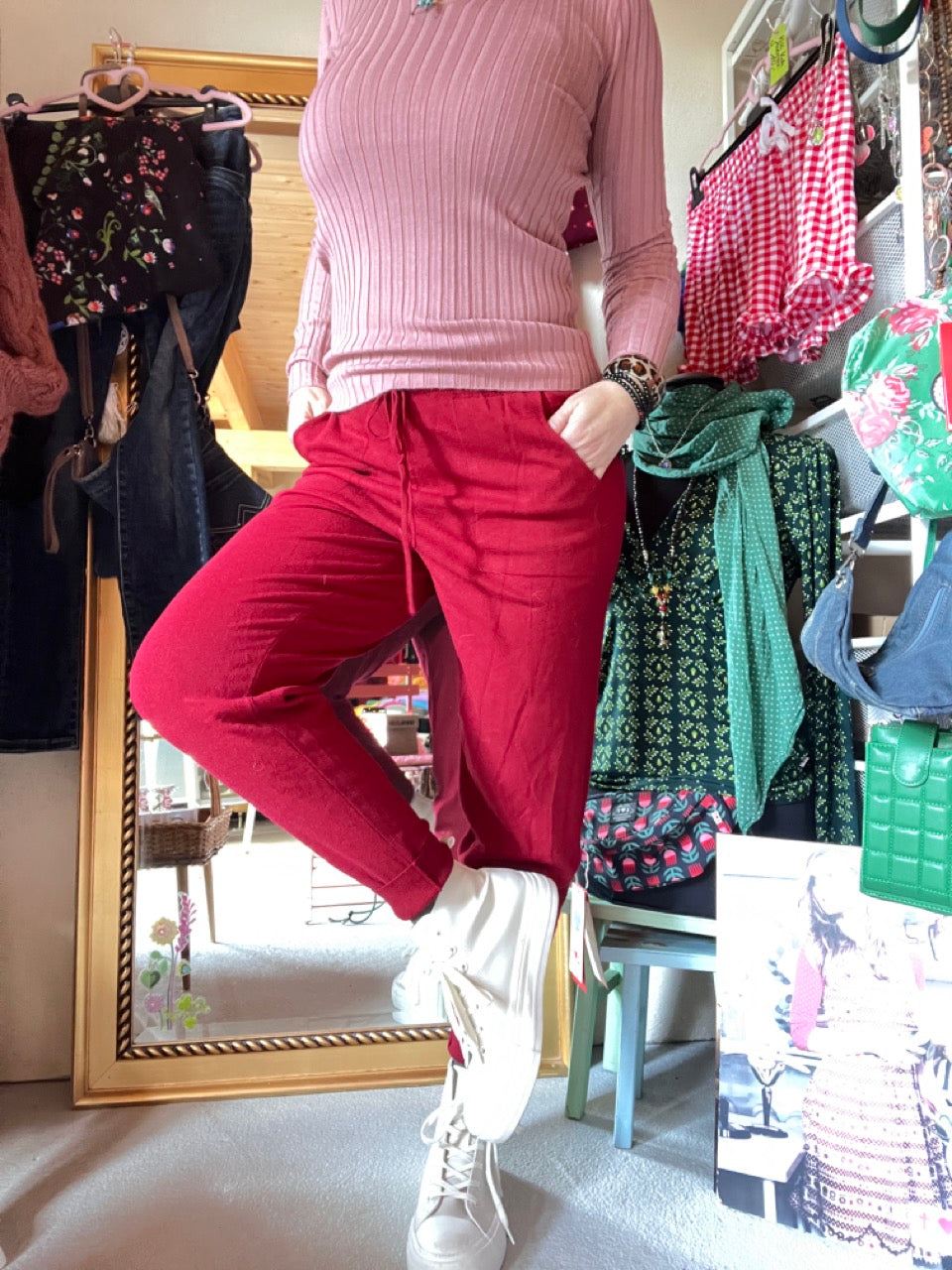 Hose Strickpants Freizeitheld Dunkelrot