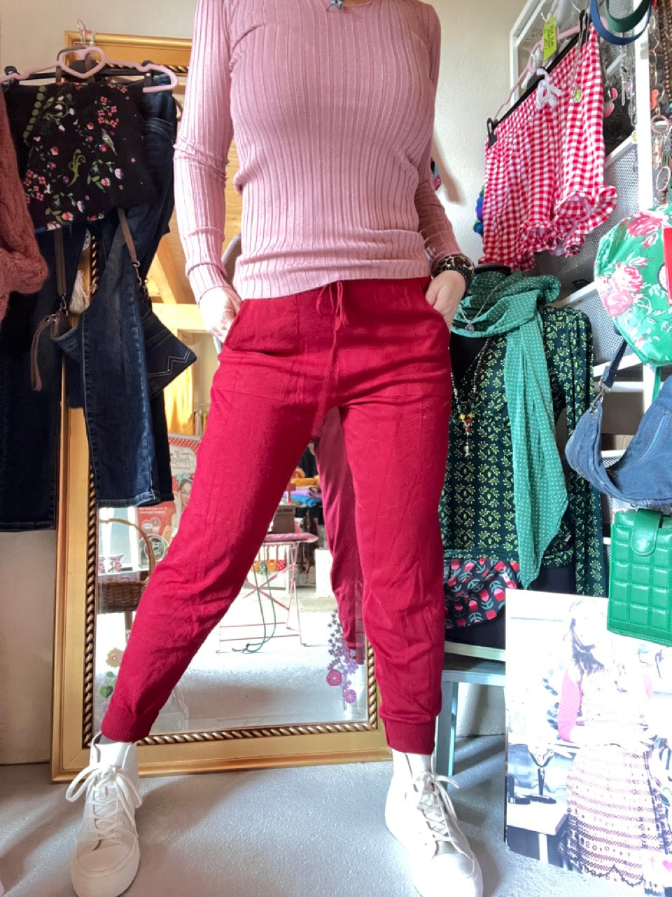Hose Strickpants Freizeitheld Dunkelrot