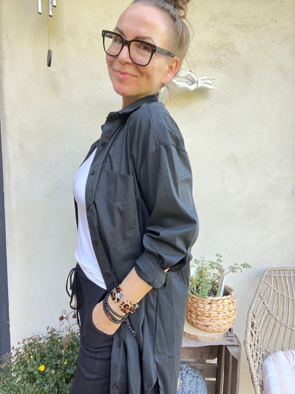 Hemd Bluse Gretchen Long Schwarz