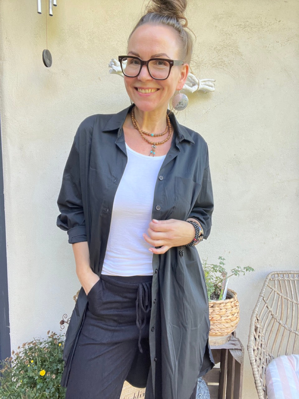 Hemd Bluse Gretchen Long Schwarz