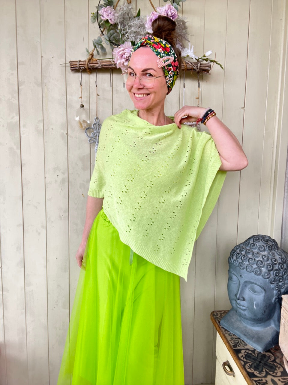 Sommer Poncho Herzl Hellgrün