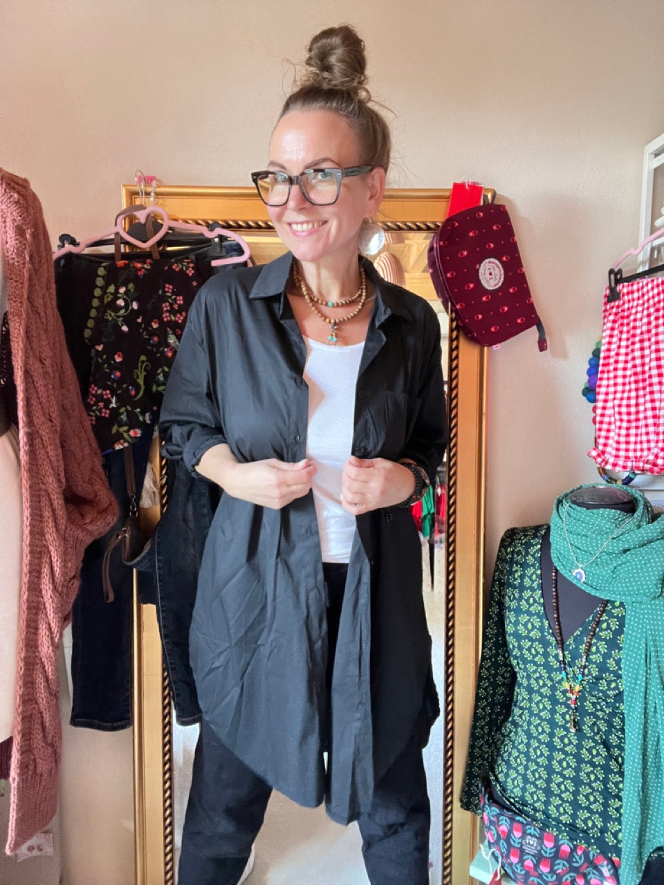 Hemd Bluse Gretchen Long Schwarz