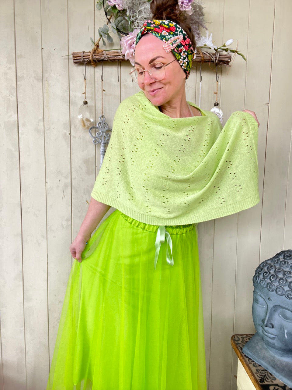 Sommer Poncho Herzl Hellgrün
