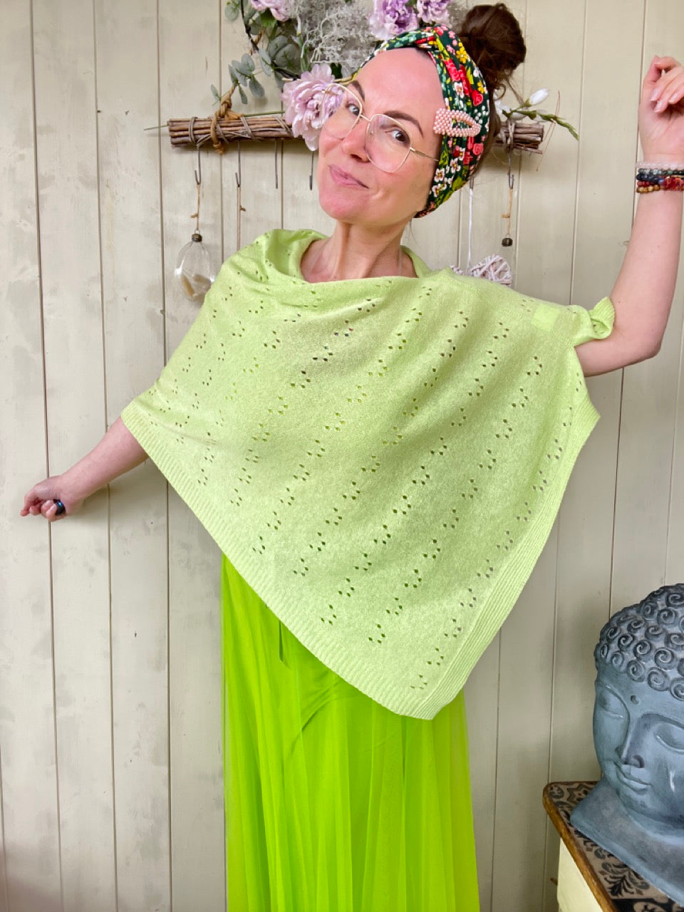 Sommer Poncho Herzl Hellgrün