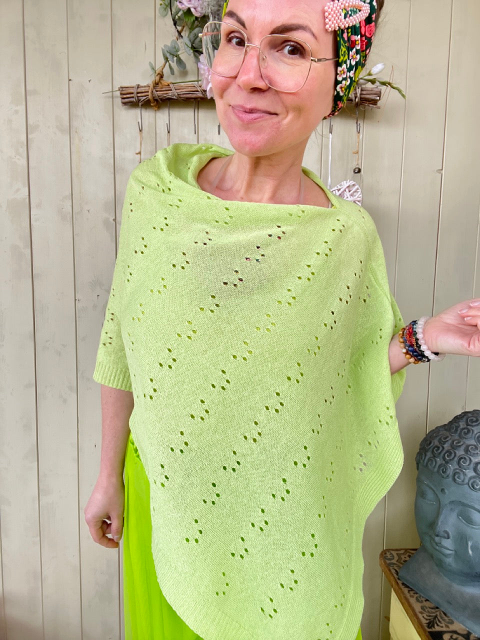 Sommer Poncho Herzl Hellgrün