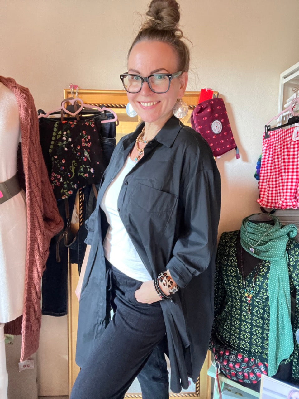 Hemd Bluse Gretchen Long Schwarz