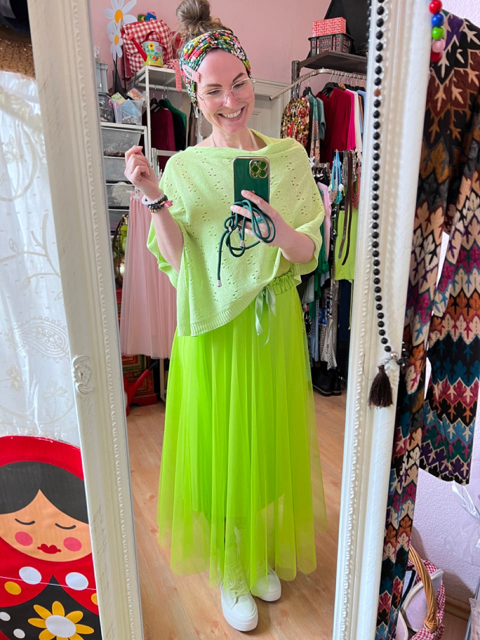 Sommer Poncho Herzl Hellgrün