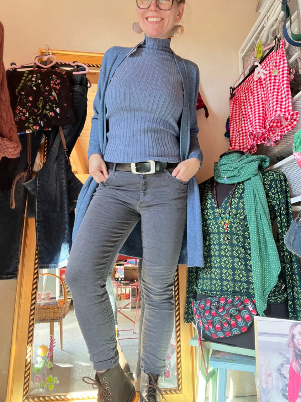 Hose Jeans Fünfknopf Grau