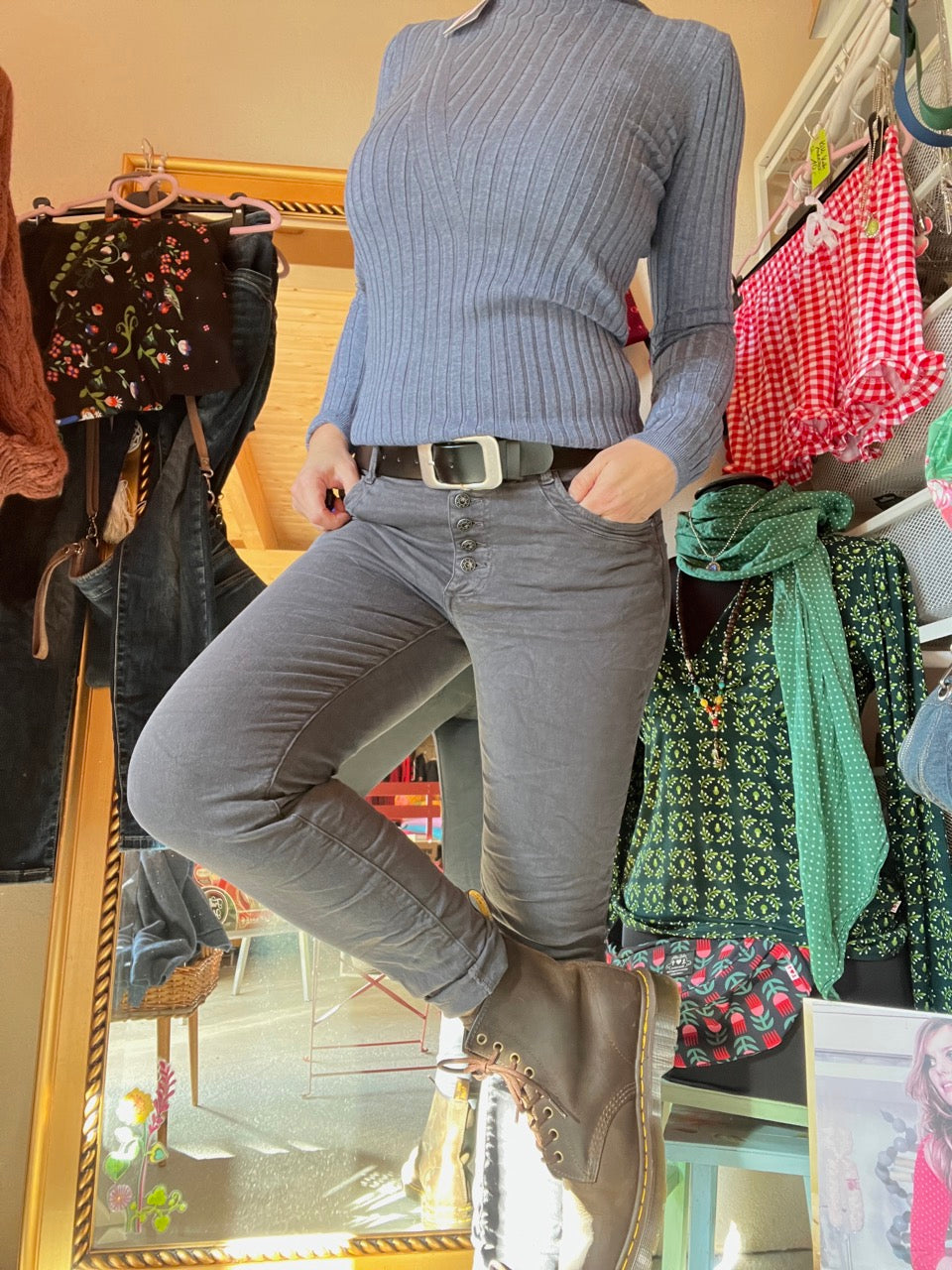 Hose Jeans Fünfknopf Grau