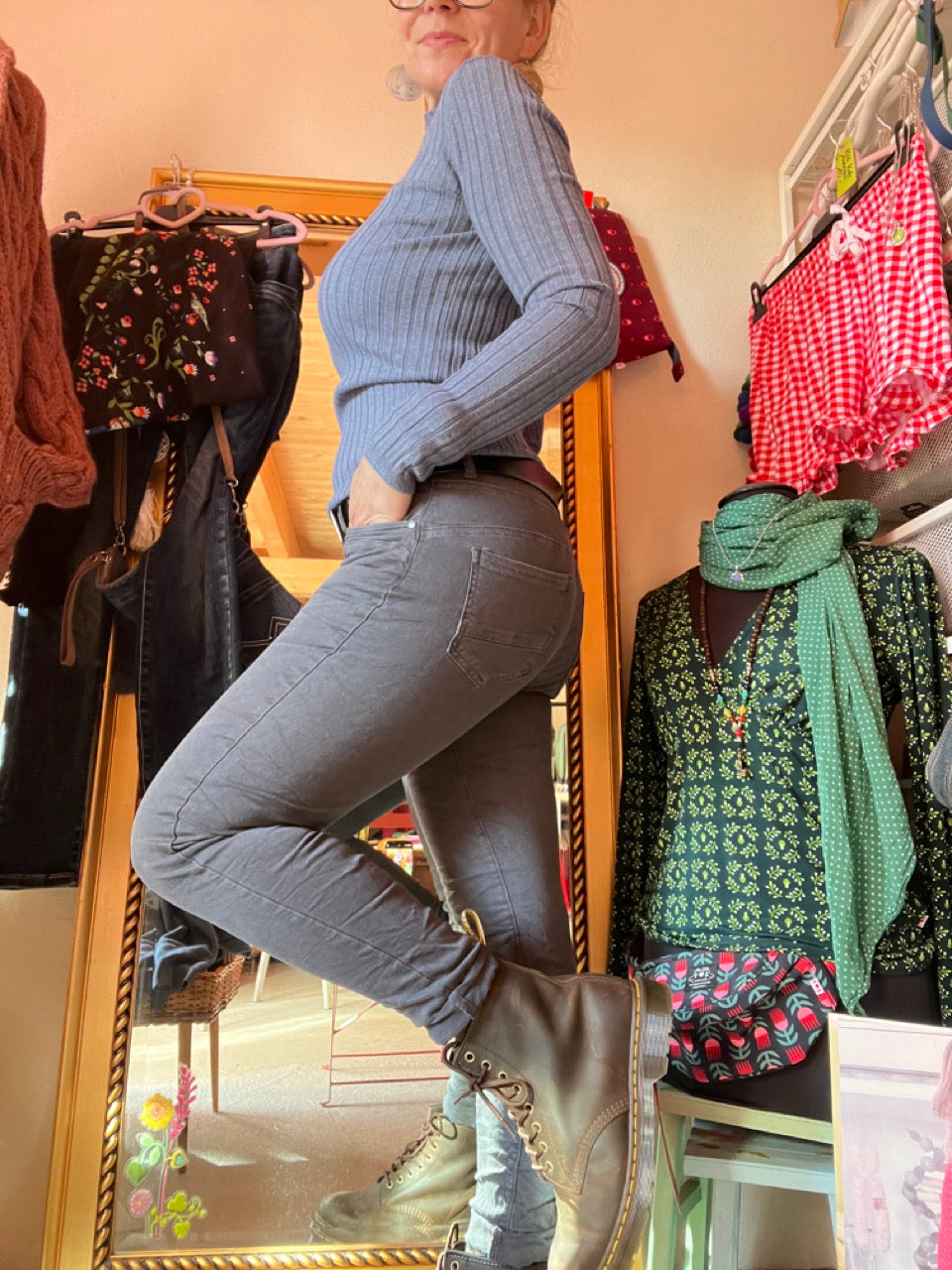 Hose Jeans Fünfknopf Grau