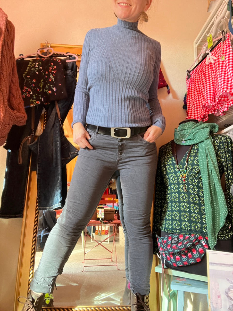 Hose Jeans Fünfknopf Grau