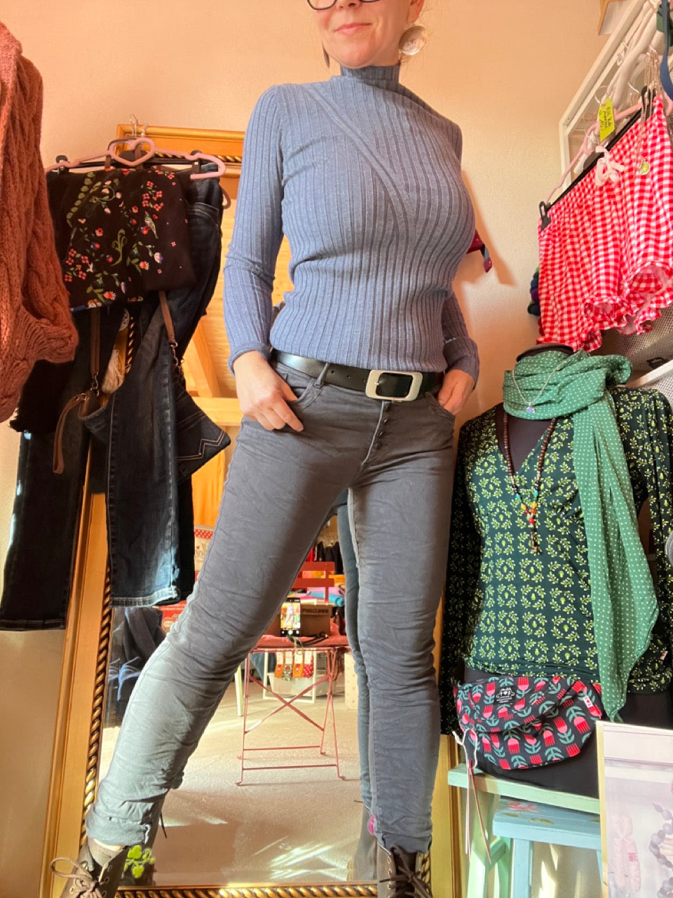 Hose Jeans Fünfknopf Grau