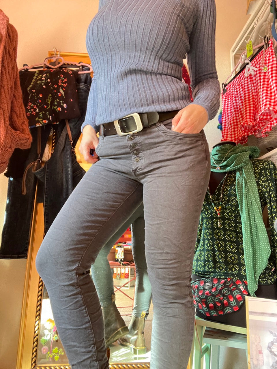 Hose Jeans Fünfknopf Grau