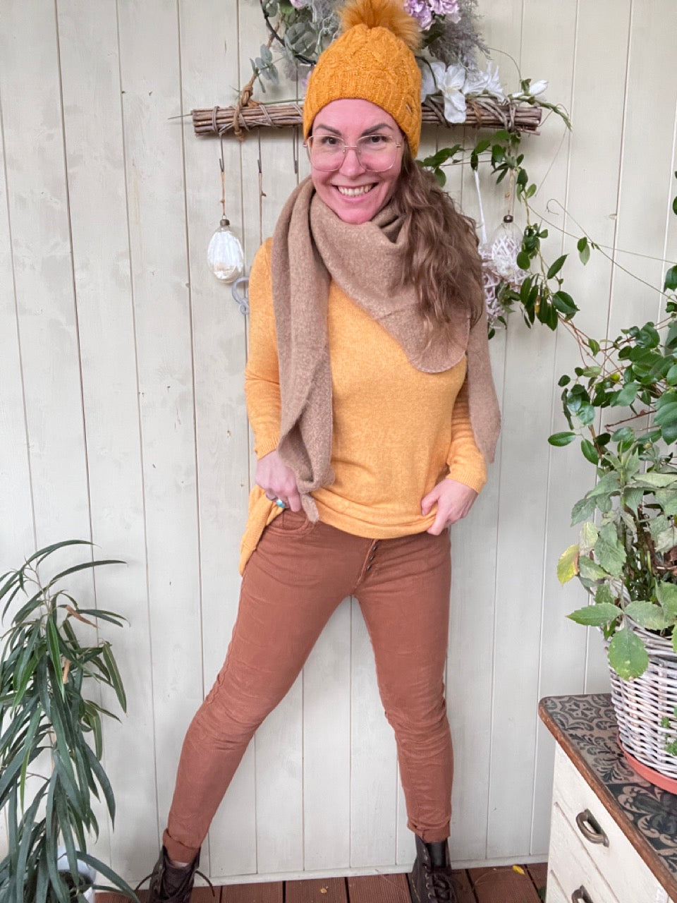 Hose Jeans Fünfknopf Herbstbraun