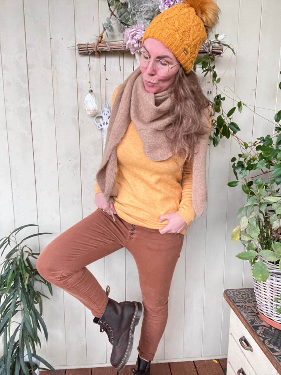 Hose Jeans Fünfknopf Herbstbraun