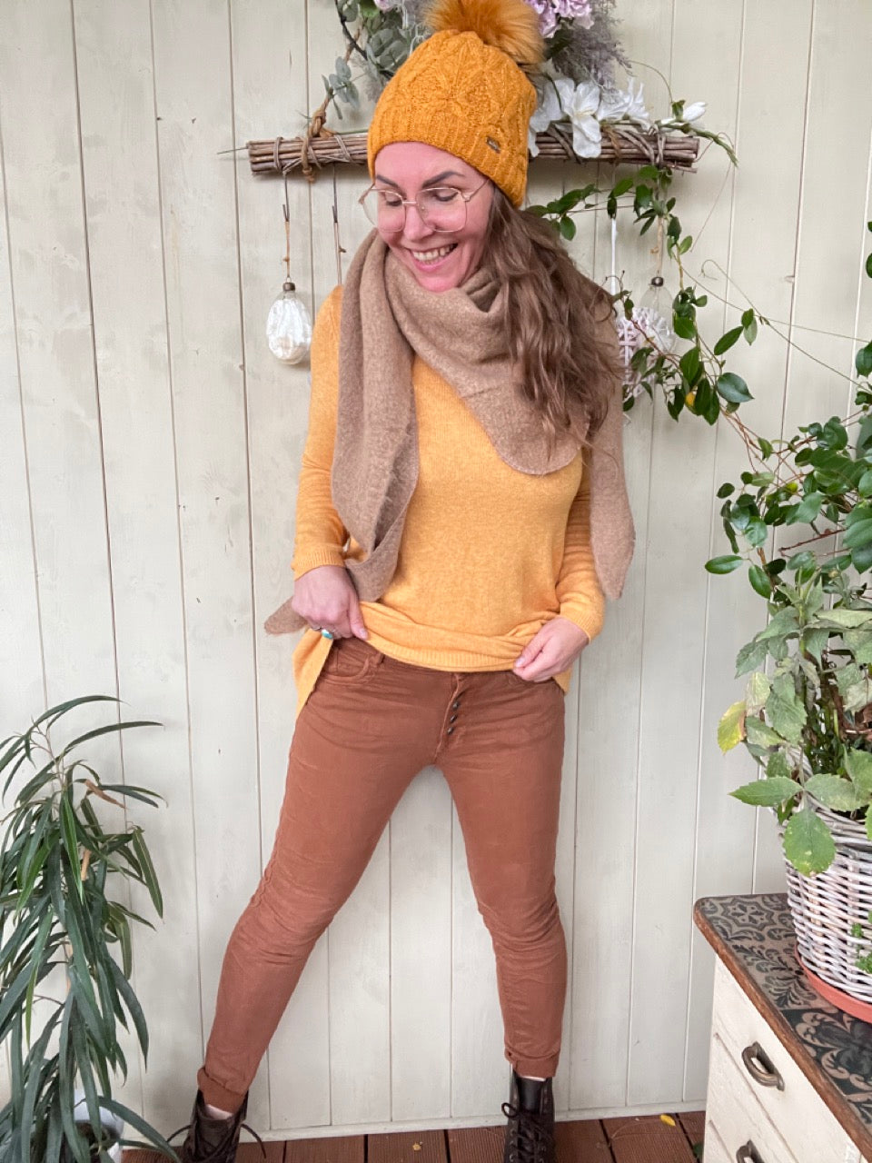Hose Jeans Fünfknopf Herbstbraun