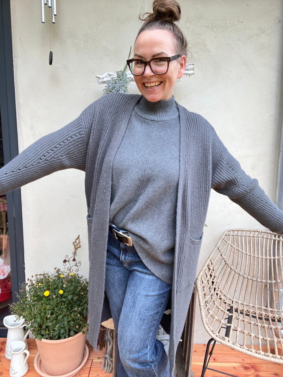 Strickjacke Mantel Heiterblick Dunkelgrau