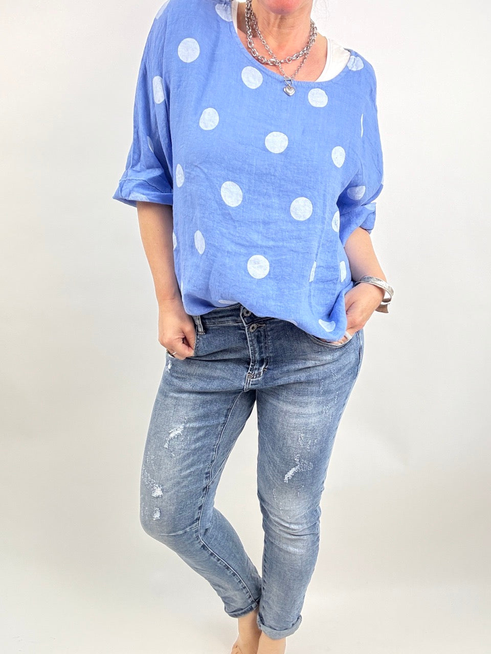 Shirt Leinen Lina Polka Hellblau
