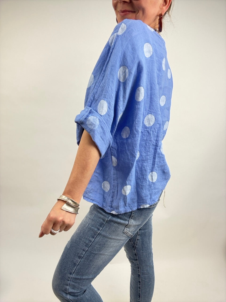 Shirt Leinen Lina Polka Hellblau