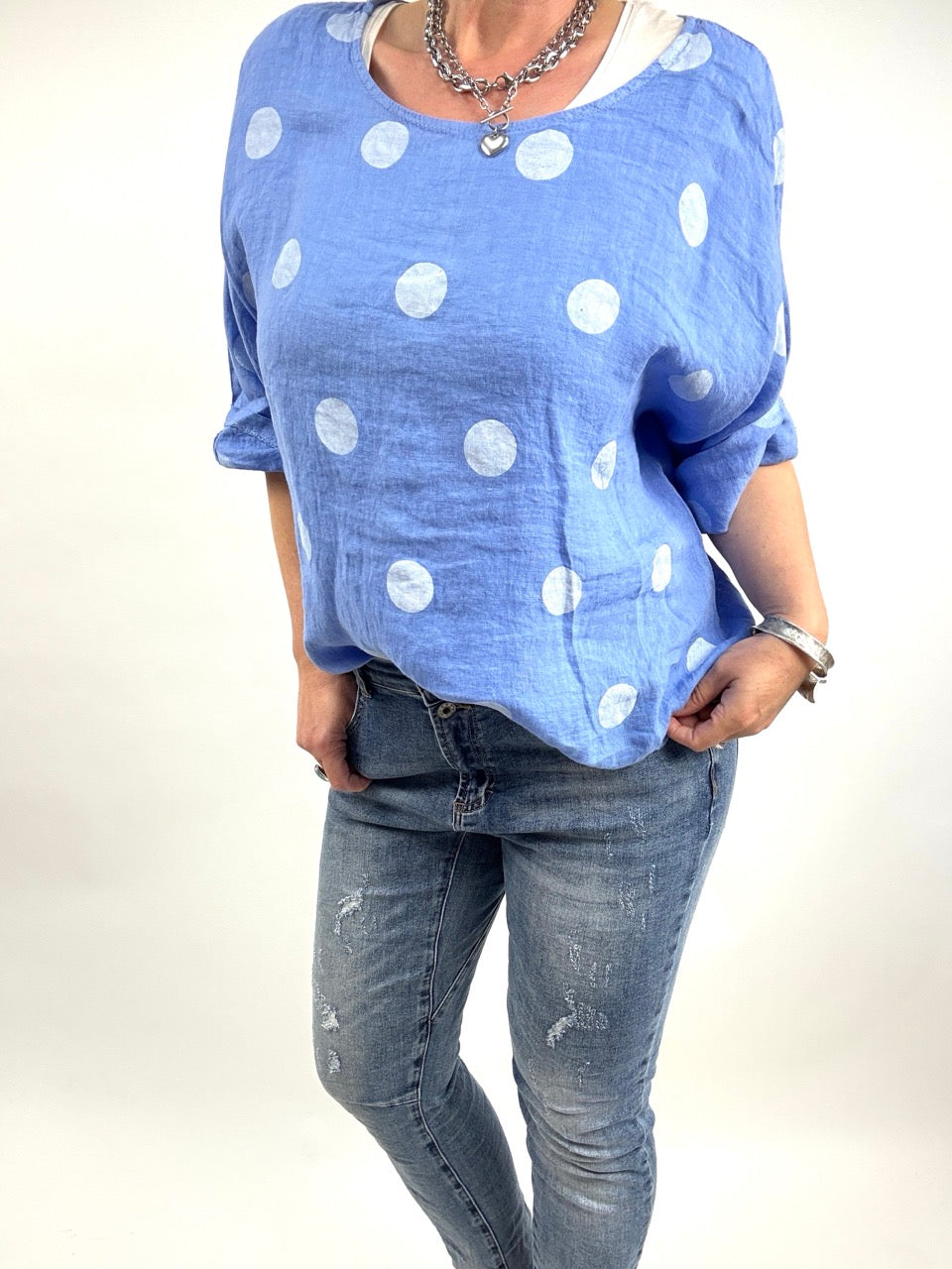 Shirt Leinen Lina Polka Hellblau