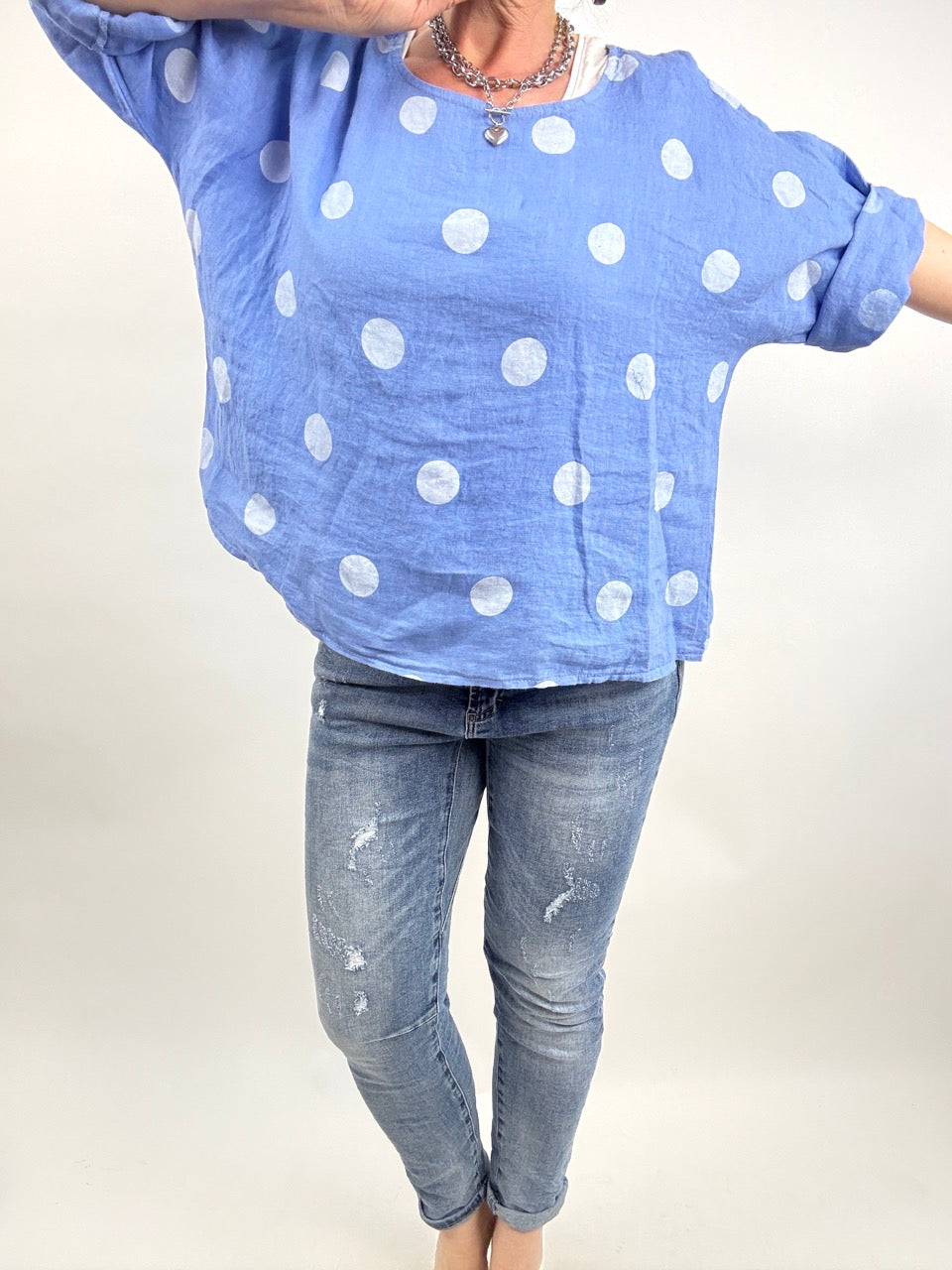 Shirt Leinen Lina Polka Hellblau