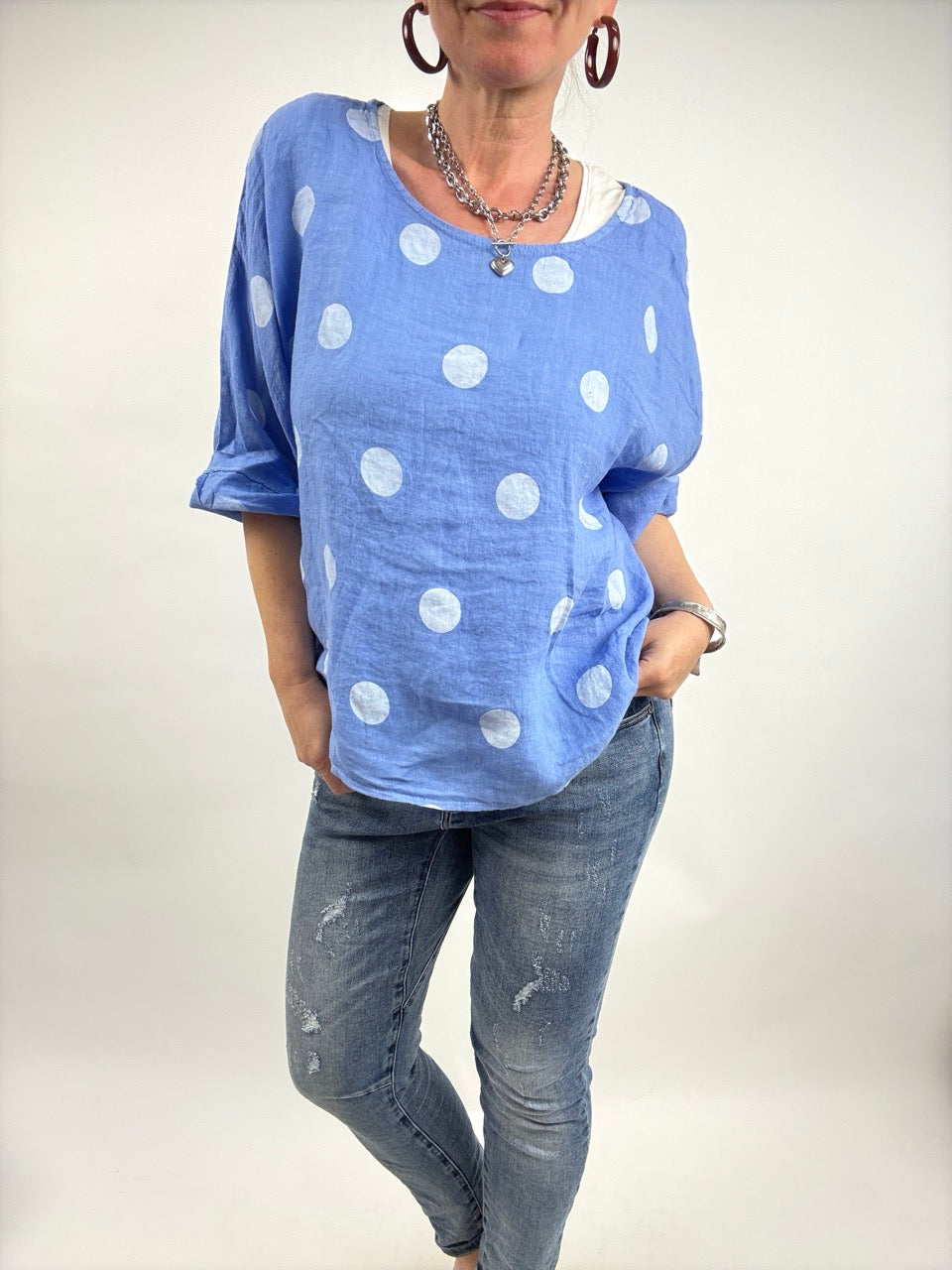 Shirt Leinen Lina Polka Hellblau