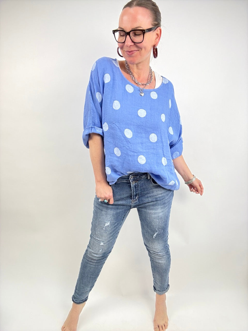 Shirt Leinen Lina Polka Hellblau
